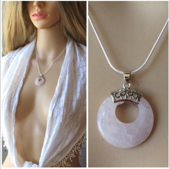 🌸 3PC EARRINGS RING NECKLACE ROSE QUARTZ SET BOHO CHIC BUNDLE BOHEMIAN SILVER - Picture 2 of 6